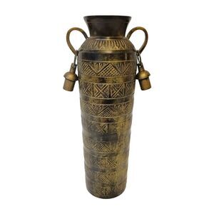 Vintage Brass Decorative Vase with Hanging Bells – Boho Tribal Decor